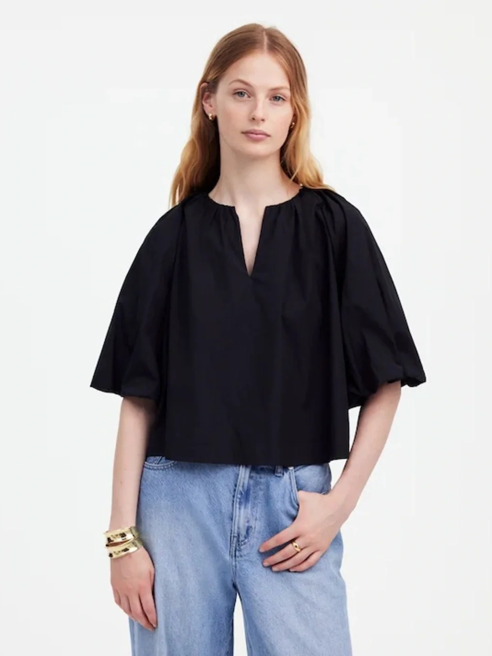 Madewell Bubble Sleeve Top in Black